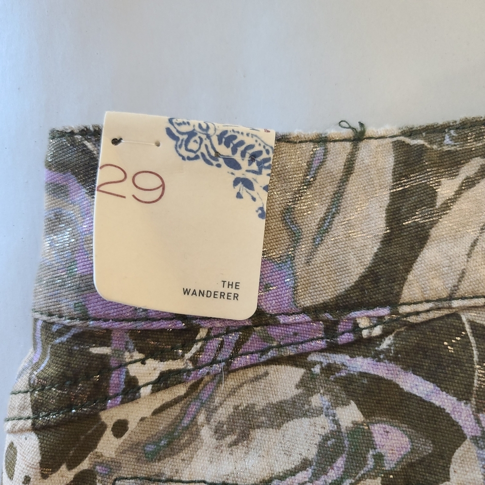 NWT Anthropologie Pilcro The Wanderer Low-Rise Metallic Marble Print Pants - Picture 6 of 11
